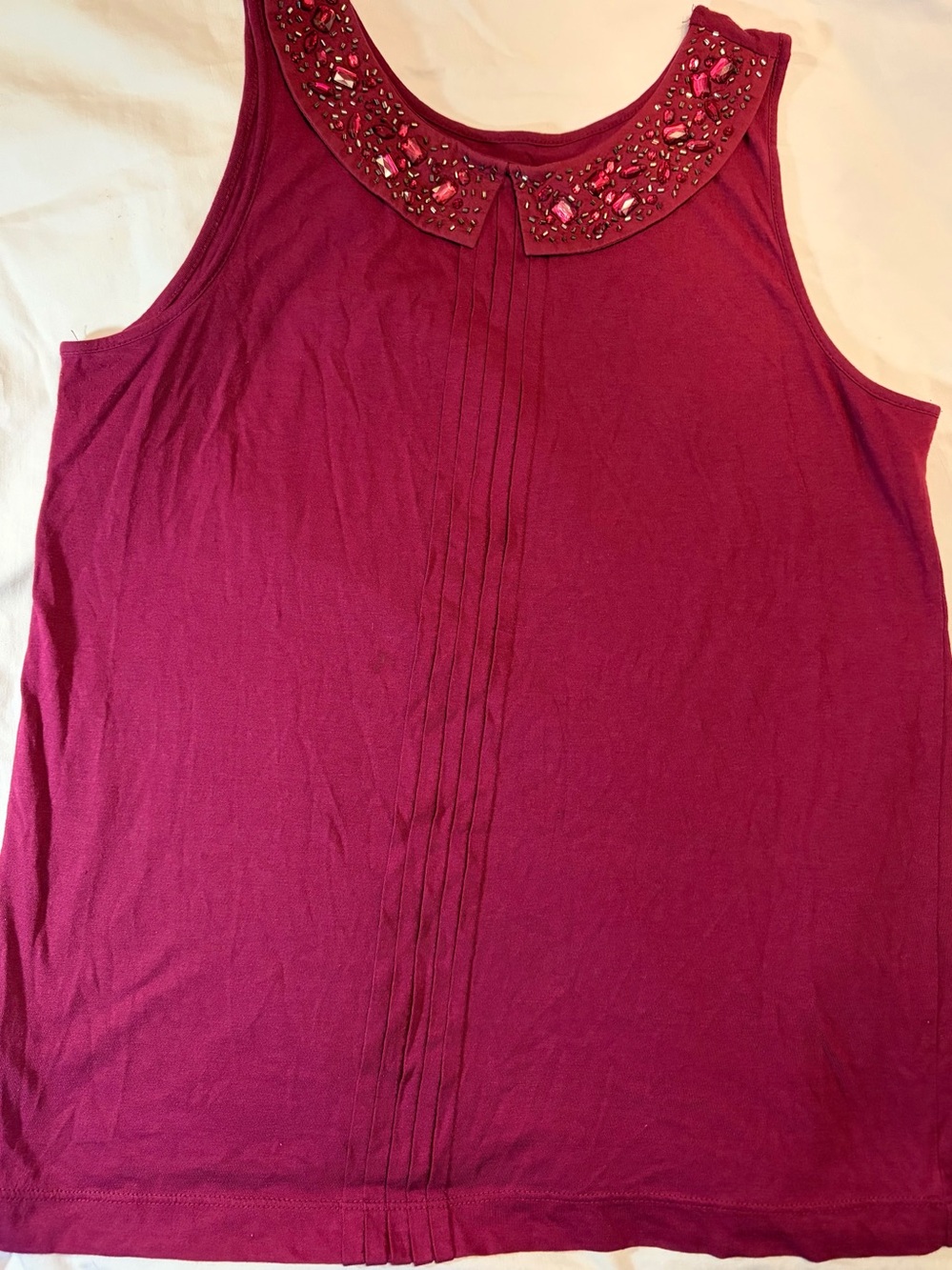 LOFT Raspberry Beaded Peter Pan Collar Tank